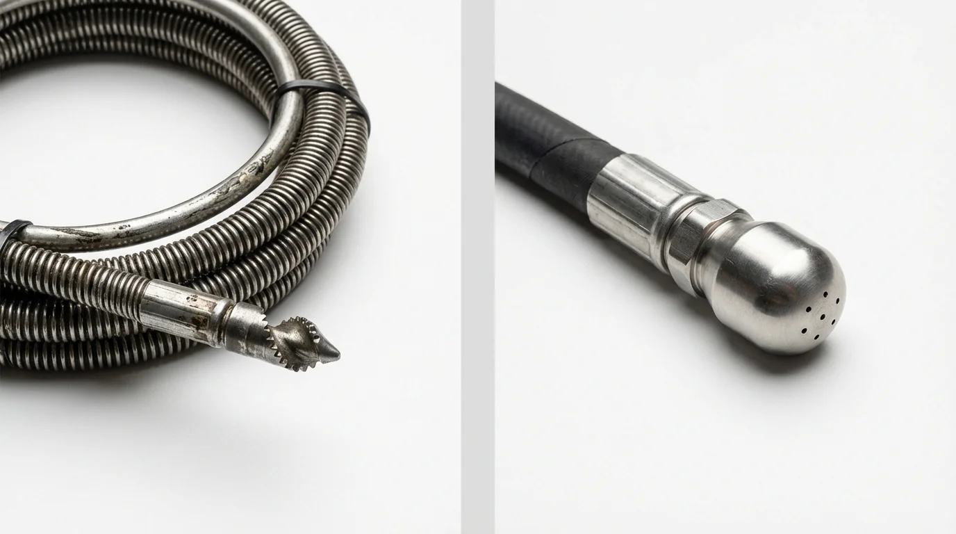 Drain snake cable and hydro jetting nozzle used for drain cleaning in Narragansett, RI