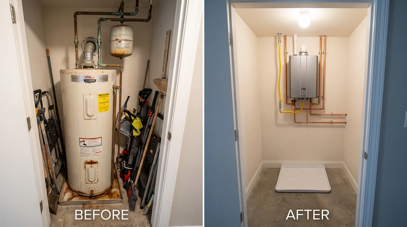 Tank water heater versus wall-mounted tankless unit comparison for Narragansett, RI homeowners
