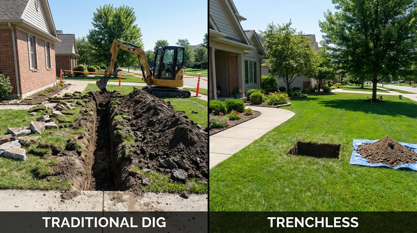 Trenchless sewer repair with minimal yard damage versus traditional excavation in Narragansett, RI